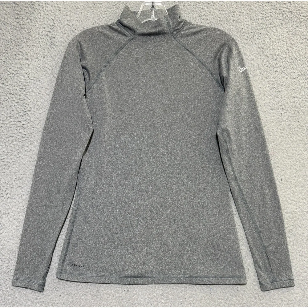 Nike Pro Dri Fit Sweater Womens Medium Gray mock neck 485378-091